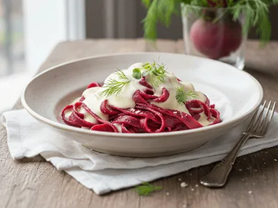 Těstoviny s červenou řepou.