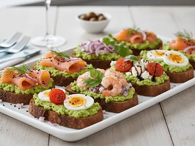 Chlebíčky s avokádovou pomazánkou.