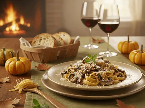 těstoviny s houbovou omáčkou