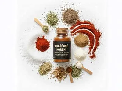 Koření a bylinky ve směsi gulášového koření.
