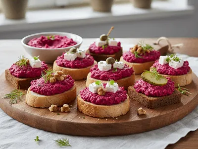 Jednohubky s pomazánkou s červenou řepou.