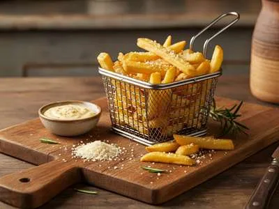 Hranolky ochucené granulovaným česnekem.