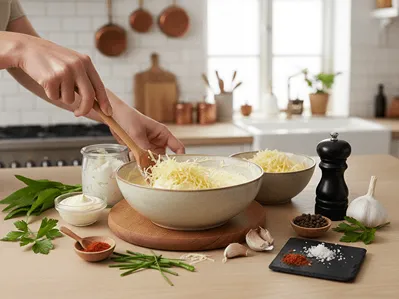 Příprava sýrové pomazánky.