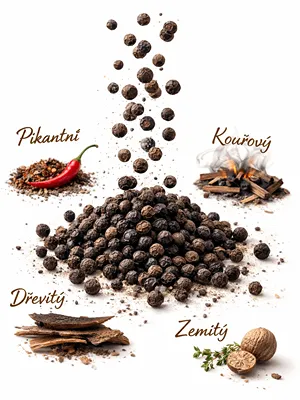 Chuť a vůně černého pepře.