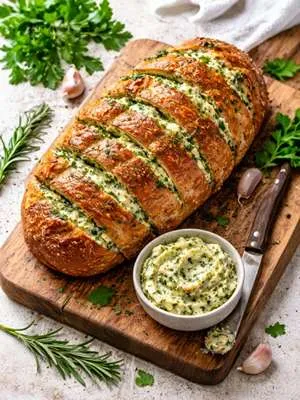 Chléb s bylinkovým máslem.