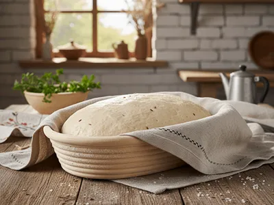 Nakynutý chléb v ošatce.