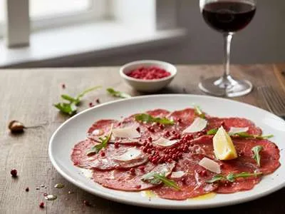 Carpaccio s růžovým pepřem.