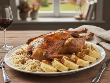 Pečená husa se zelím a knedlíkem