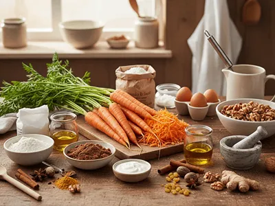 Suroviny na mrkvový dort.