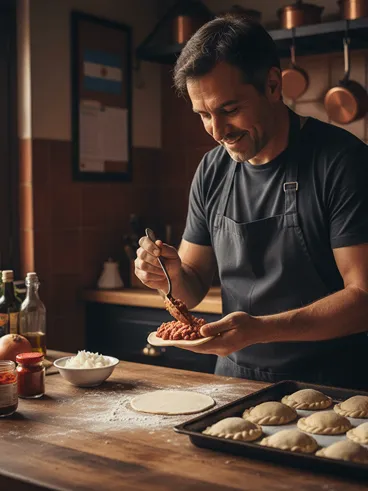 muž připravuje Empanadas de Carne