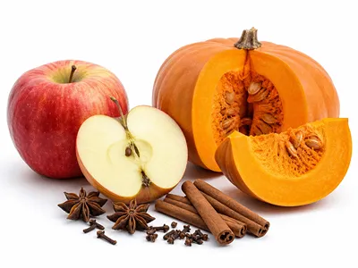 Ingredience a koření na dýňovou marmeládu.
