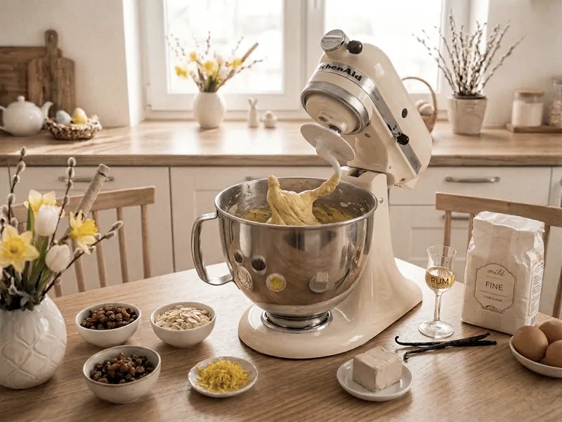 Zpracování těsta na mazanec v robotu.