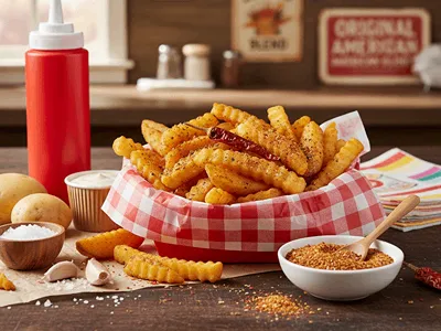 Americké Brambory s kořením kečupem a dipem.