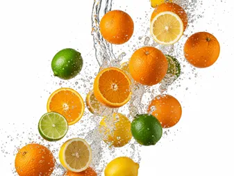 Různé druhy čerstvých citrusů: citrony, pomeranče, limetky.