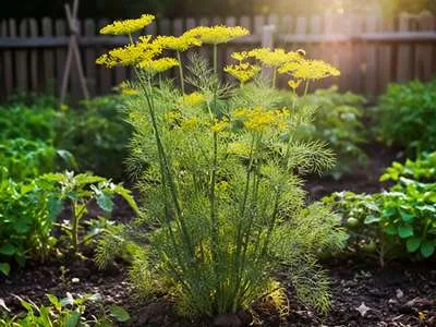 Pěstovaní kopru v zahradce.