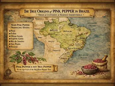 Mapa původu růžového pepře v Brazílii.