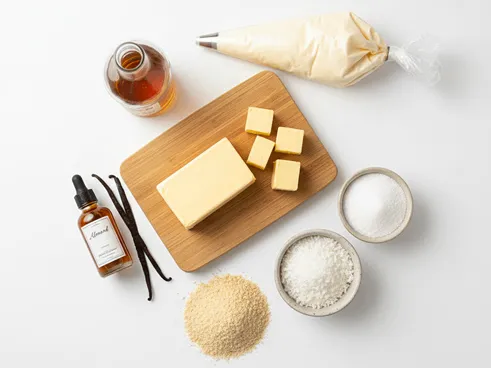 Potřebné ingredience na krém, jako je máslo, cukr a aroma.