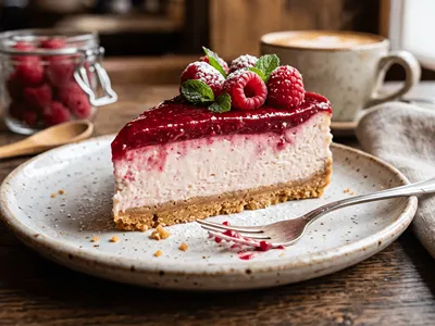 Malinový cheesecake z opraveného krému z mascarpone.