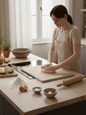 Příprava těsta na nudle.