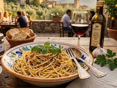 Spaghetti aglio, olio e peperoncino – špagety s olivovým olejem, česnekem a chilli.