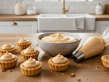 Jemný karamelový krém v misce vhodný na plnění a zdobení vánočního cukroví