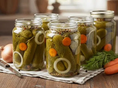 Zavařené okurky s koprem.