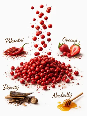 Chuť a vůně růžového pepře.