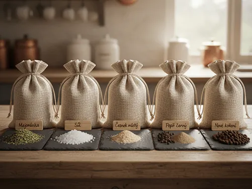 Koření používané při zabijačce – česnek, majoránka, pepř, sůl a další směsi.