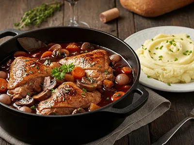 Příprava Kohouta na víně s kořením.