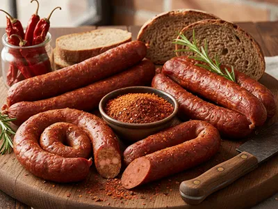 Čabajky a klobásy s kohoutím kořením.