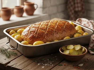 Domácí sekaná vytažená z trouby.