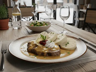 Moderní svíčková s brusinkami.