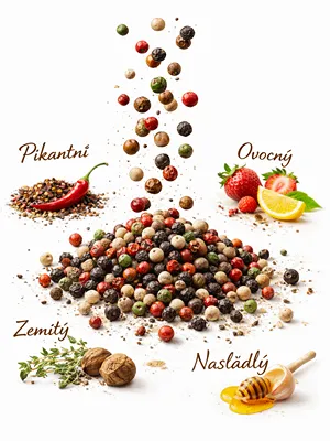 Chuť a vůně barevného pepře.