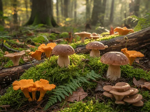 různé druhy hub v lese