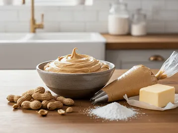 Hladký arašídový krém v misce vhodný do dezertů a cukroví.