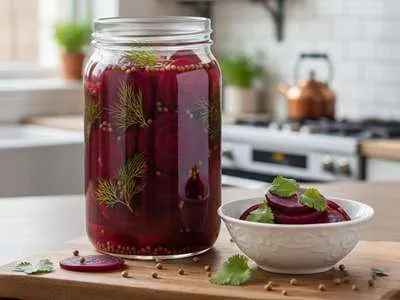 Červená řepa naložená s koriandrem celým.