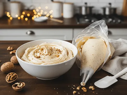 Domácí ořechový krém připravený na plnění vánočního cukroví.