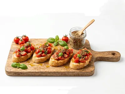 Bruschetta s rajčaty a bazalkou a kořením Itália.