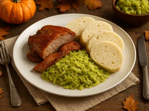 cuketové zelí maso a knedlík