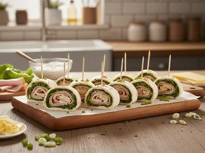 Jednohubky z tortilly s česnekovou pomazánkou.