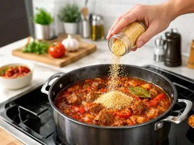 Dochucování polévky granulovaným česnekem.