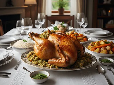 Pečené kuře s nádivkou z bylinkové směsi čubrica.