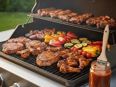 Maso a zelenina na grilu.