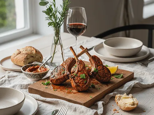 Jehněčí maso s kořením harissa.